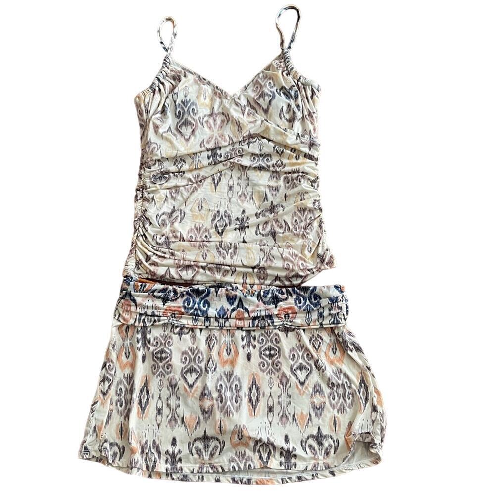 Garnet Hill Multicolor Ikat Print Ruched Takini Top Swim Skort Set Size 8/10